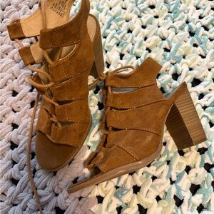 Brown Chunky Heel Suede Bootie Sandals